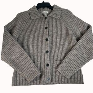 SKYR Womens Ribbed Wool Button-Up Cardigan Pockets Sweater Gray Size S